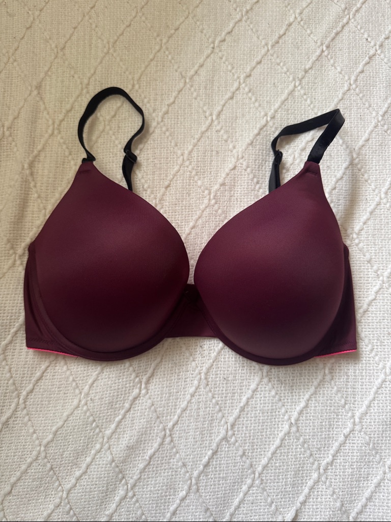 Victoria's Secret Smooth T-Shirt Bra In Deep Burgundy With Black Straps